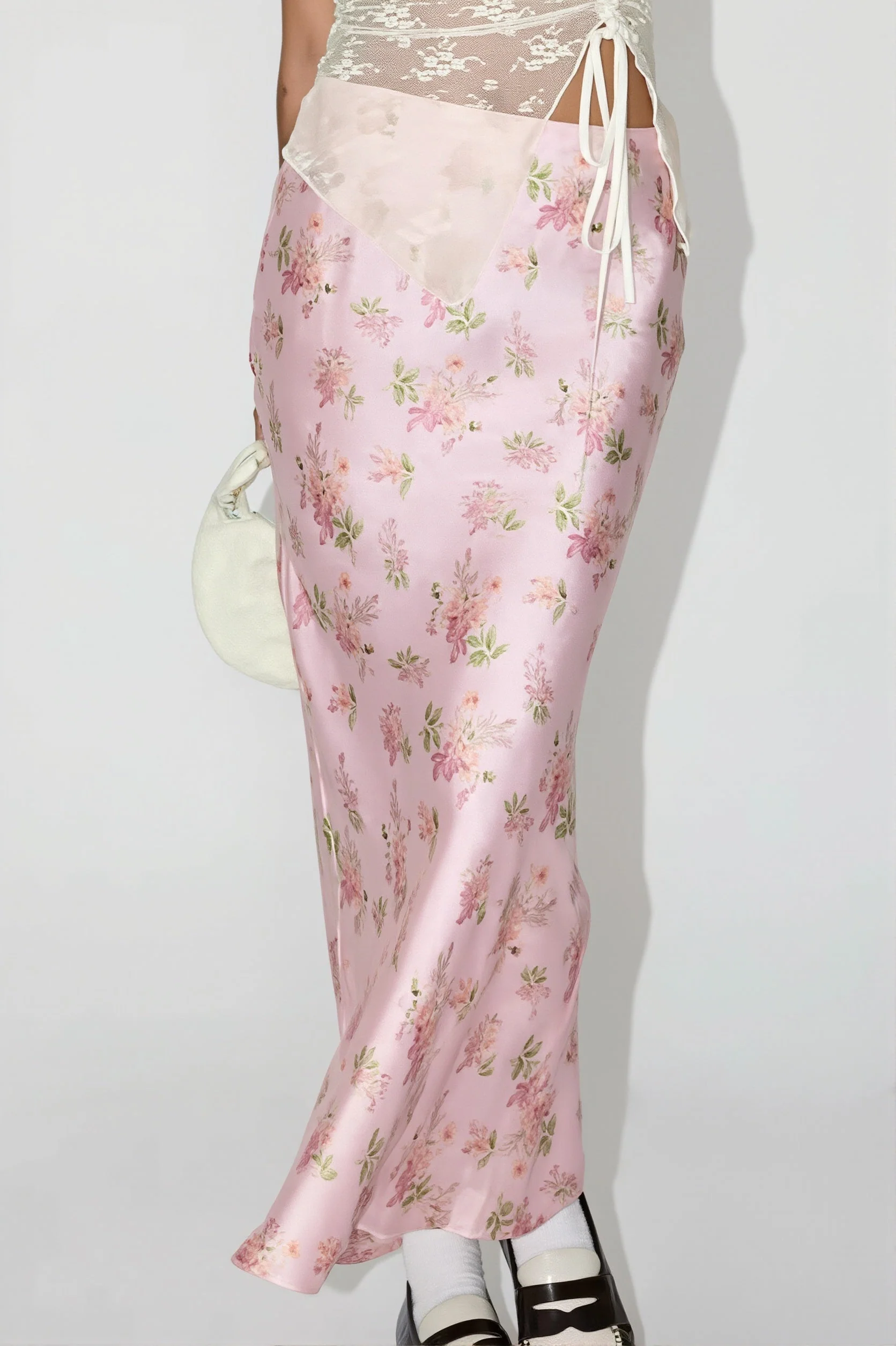 Elegant Satin Floral Draped Skirt