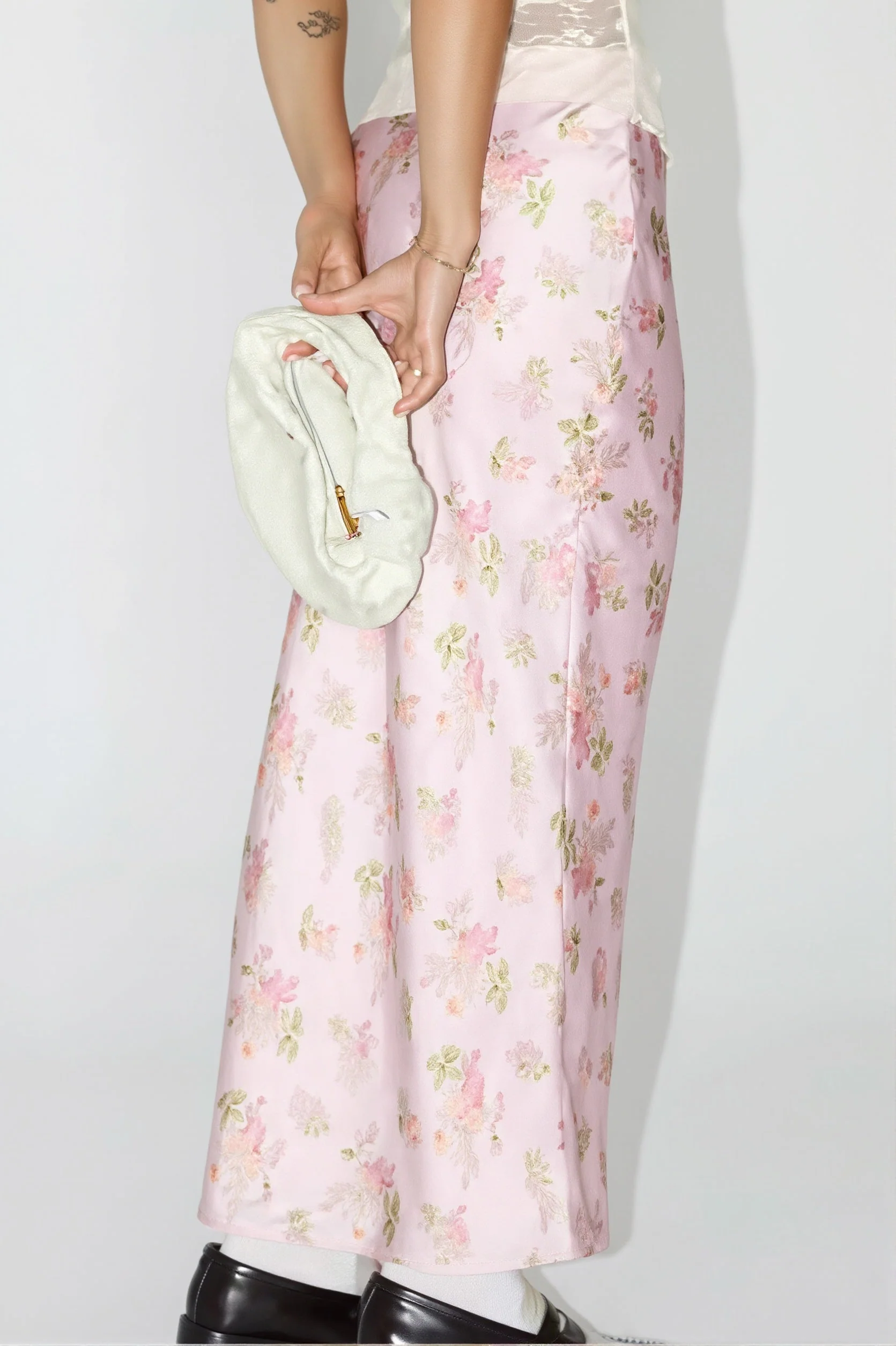 Elegant Satin Floral Draped Skirt - Image 2