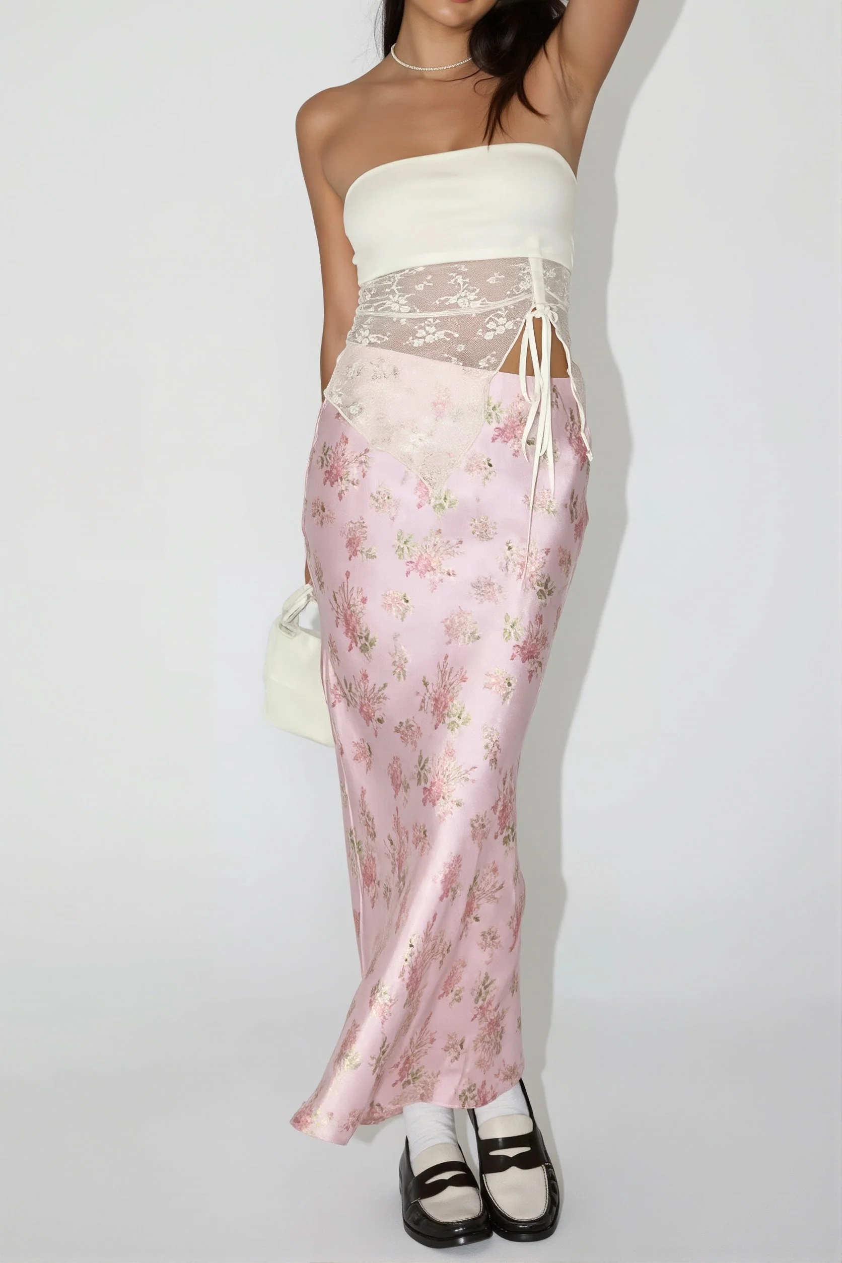 Elegant Satin Floral Draped Skirt - Image 3