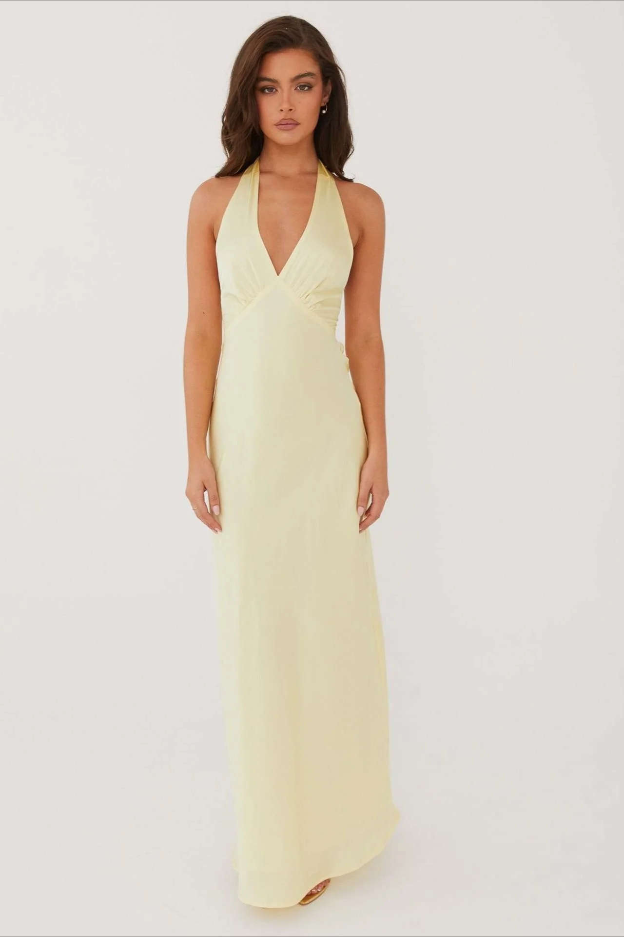 Elegant Solid V Neck Slim Fit Maxi Dress - Image 13