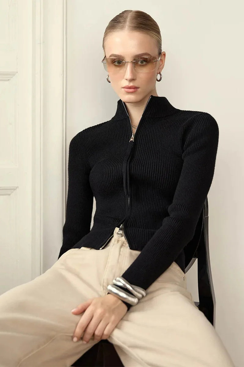 Casual Zip Front Knit Cardigan - Image 8