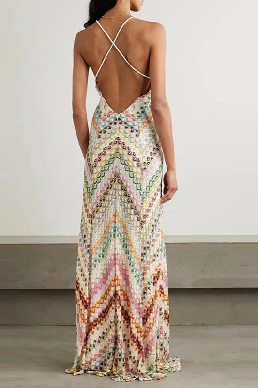 Contrast Color V-Neck Boho Dress - Image 12