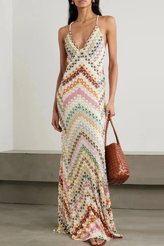 Contrast Color V-Neck Boho Dress - Image 4