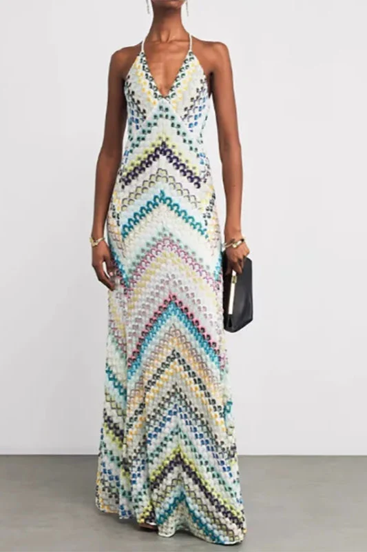 Contrast Color V-Neck Boho Dress - Image 9