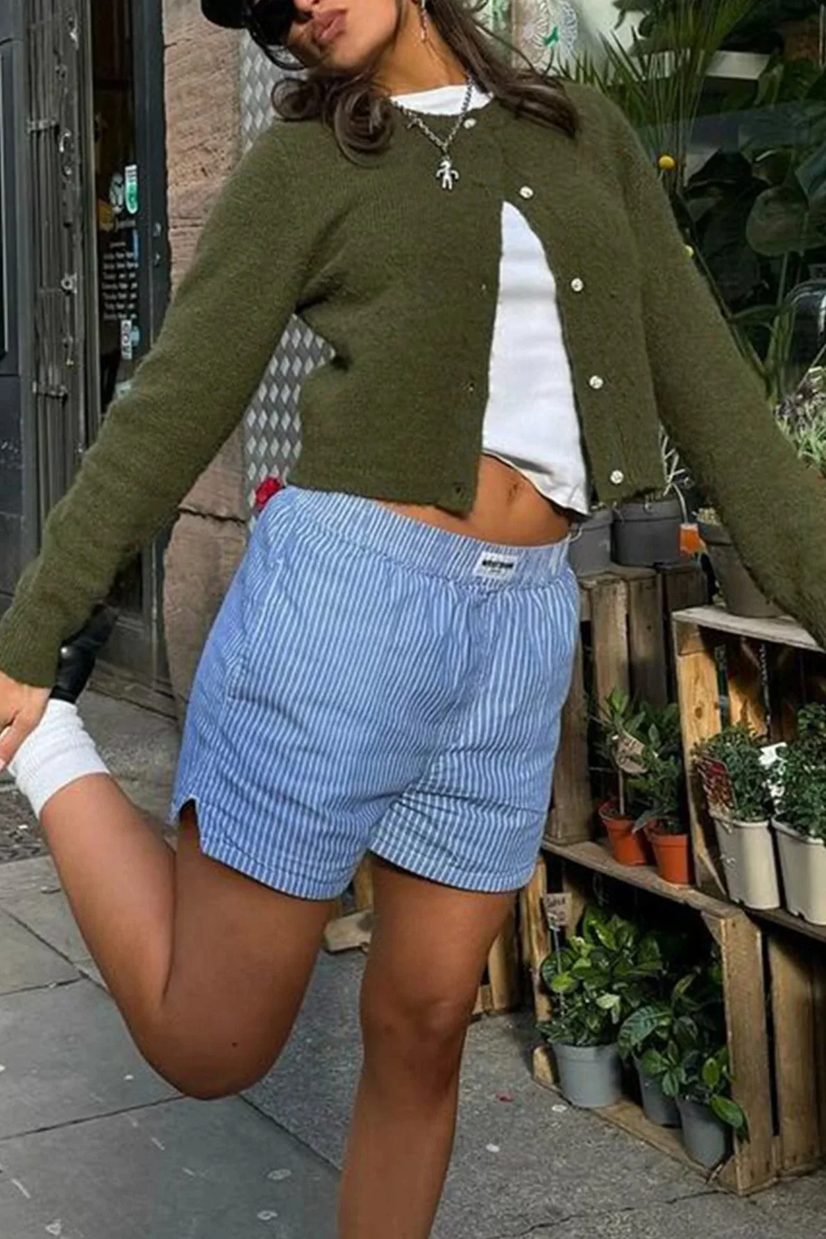Cropped Knit Button Cardigan - Image 25