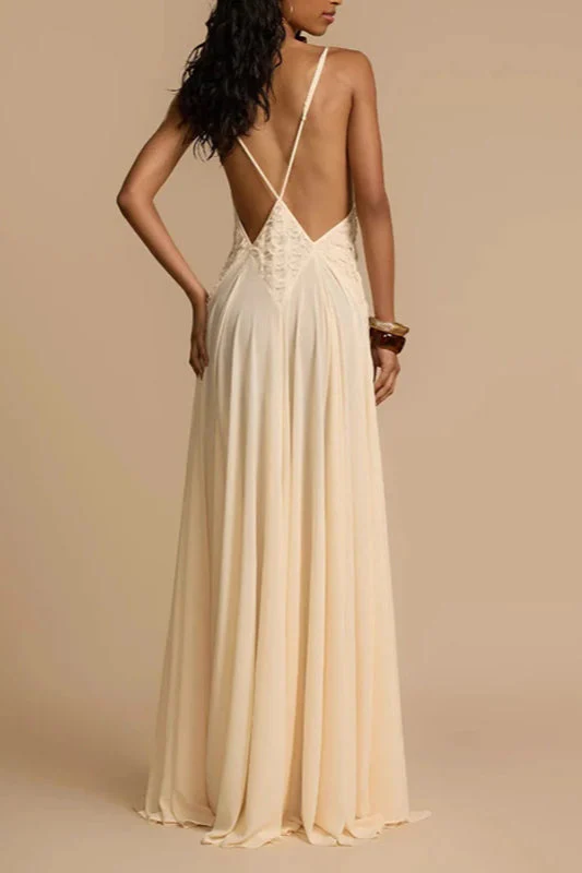 Deep V Neck Lace Patchwork Boho Dress
