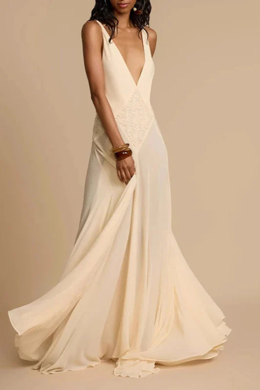 Deep V Neck Lace Patchwork Boho Dress - Image 2