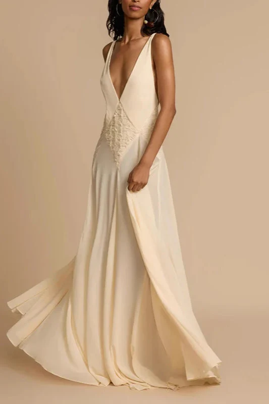 Deep V Neck Lace Patchwork Boho Dress - Image 5