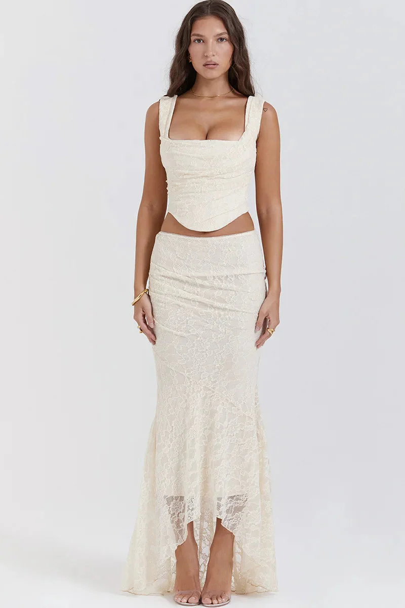 Elegant Lace-Up Crop Top & Maxi Skirt Boho Dress - Image 18