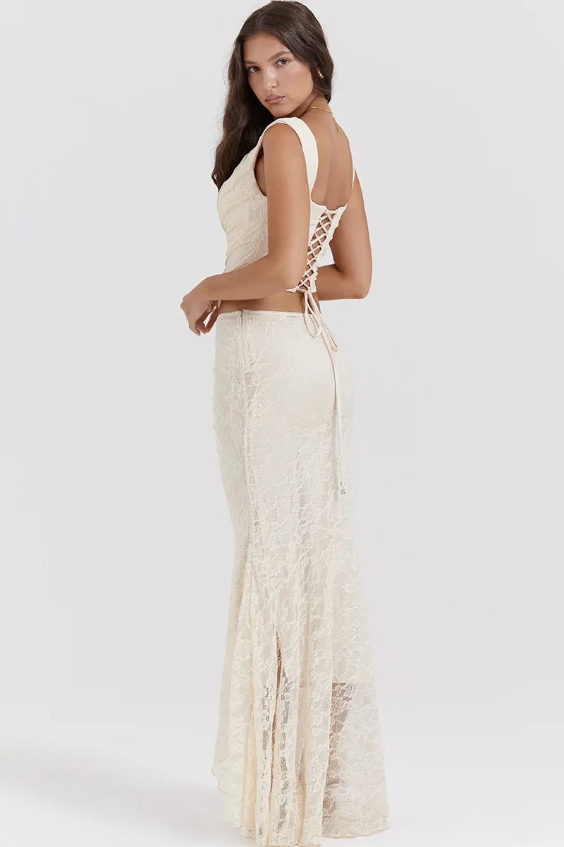 Elegant Lace-Up Crop Top & Maxi Skirt Boho Dress - Image 4