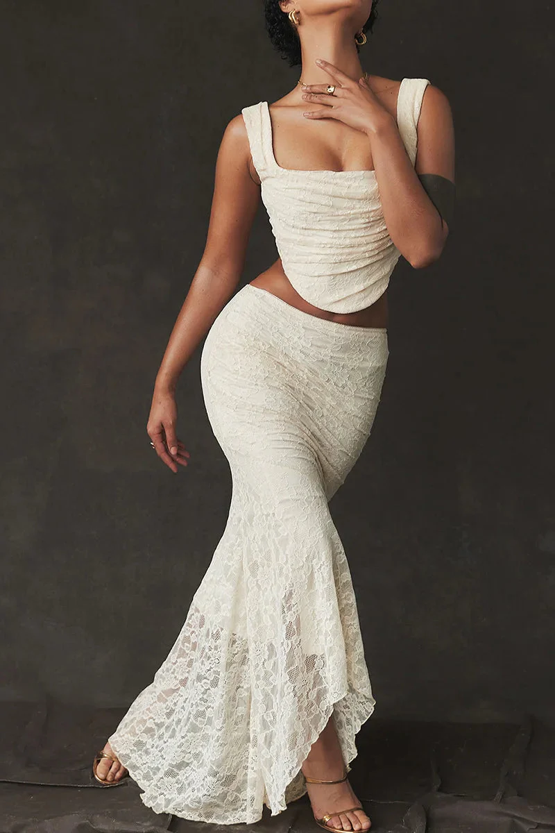 Elegant Lace-Up Crop Top & Maxi Skirt Boho Dress - Image 7