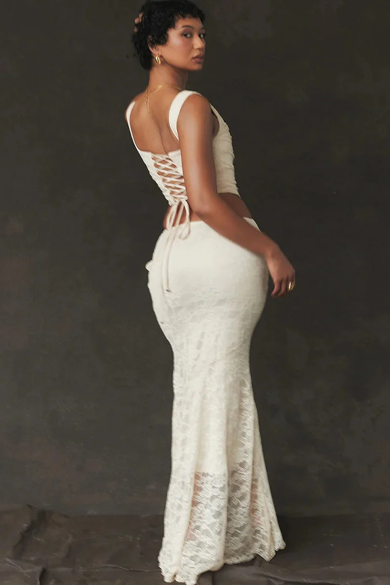 Elegant Lace-Up Crop Top & Maxi Skirt Boho Dress - Image 8