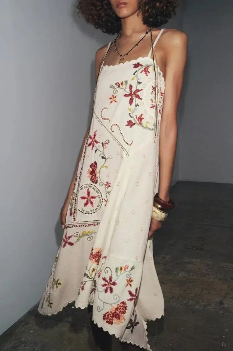 Floral Embroidered Asymmetric Boho Dress - Image 5