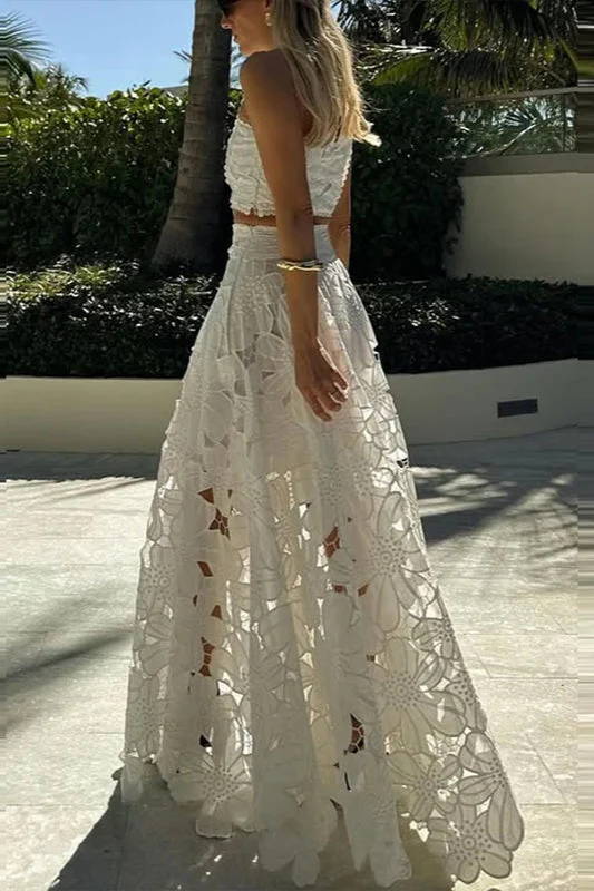 Lace Hollow Out Loose Beach Two Piece Boho Dress - Image 2