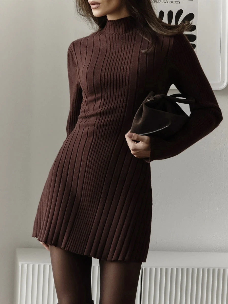 Long Sleeve High Neck Sweater Dress