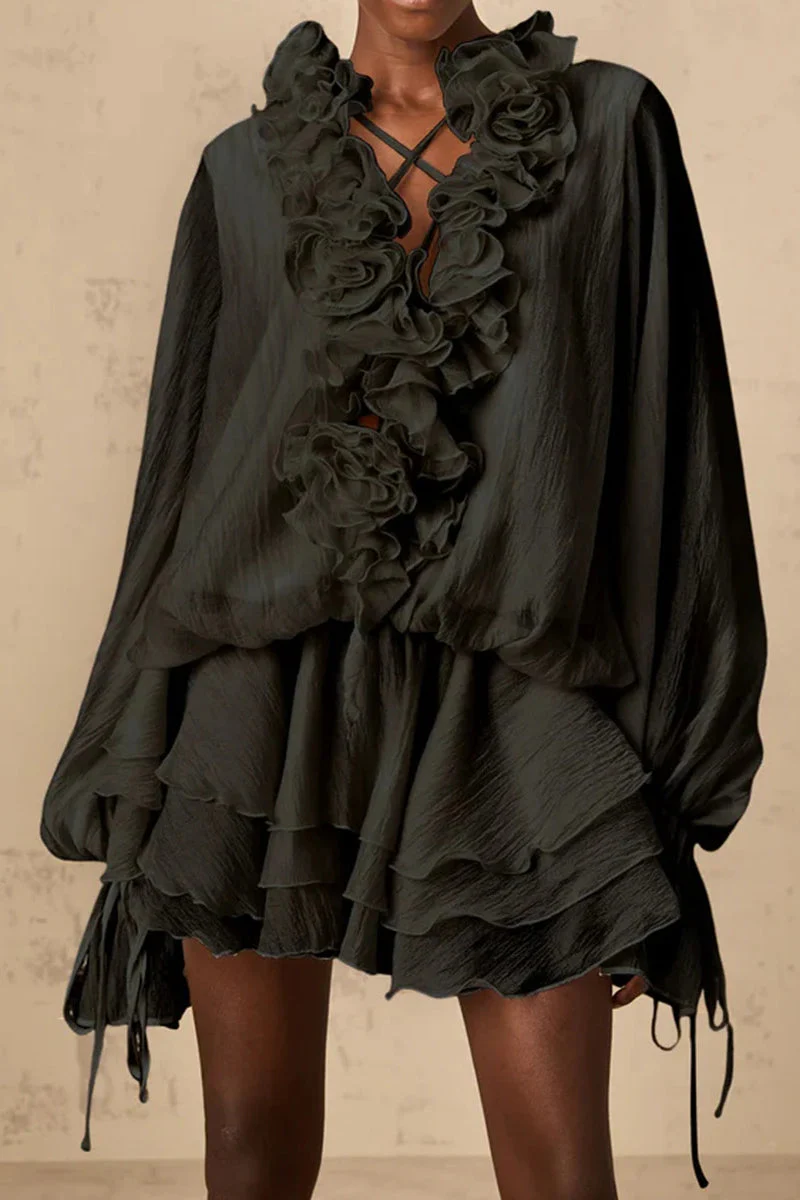 Loose Fit Folded Ruffle Boho Dress - Image 12