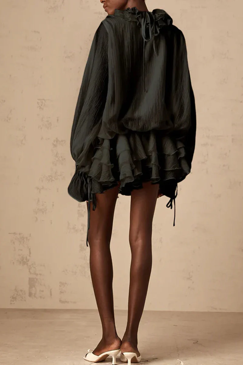 Loose Fit Folded Ruffle Boho Dress - Image 18
