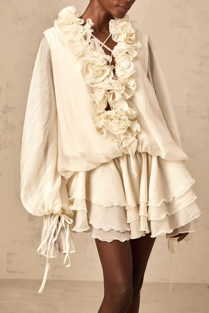 Loose Fit Folded Ruffle Boho Dress - Image 23