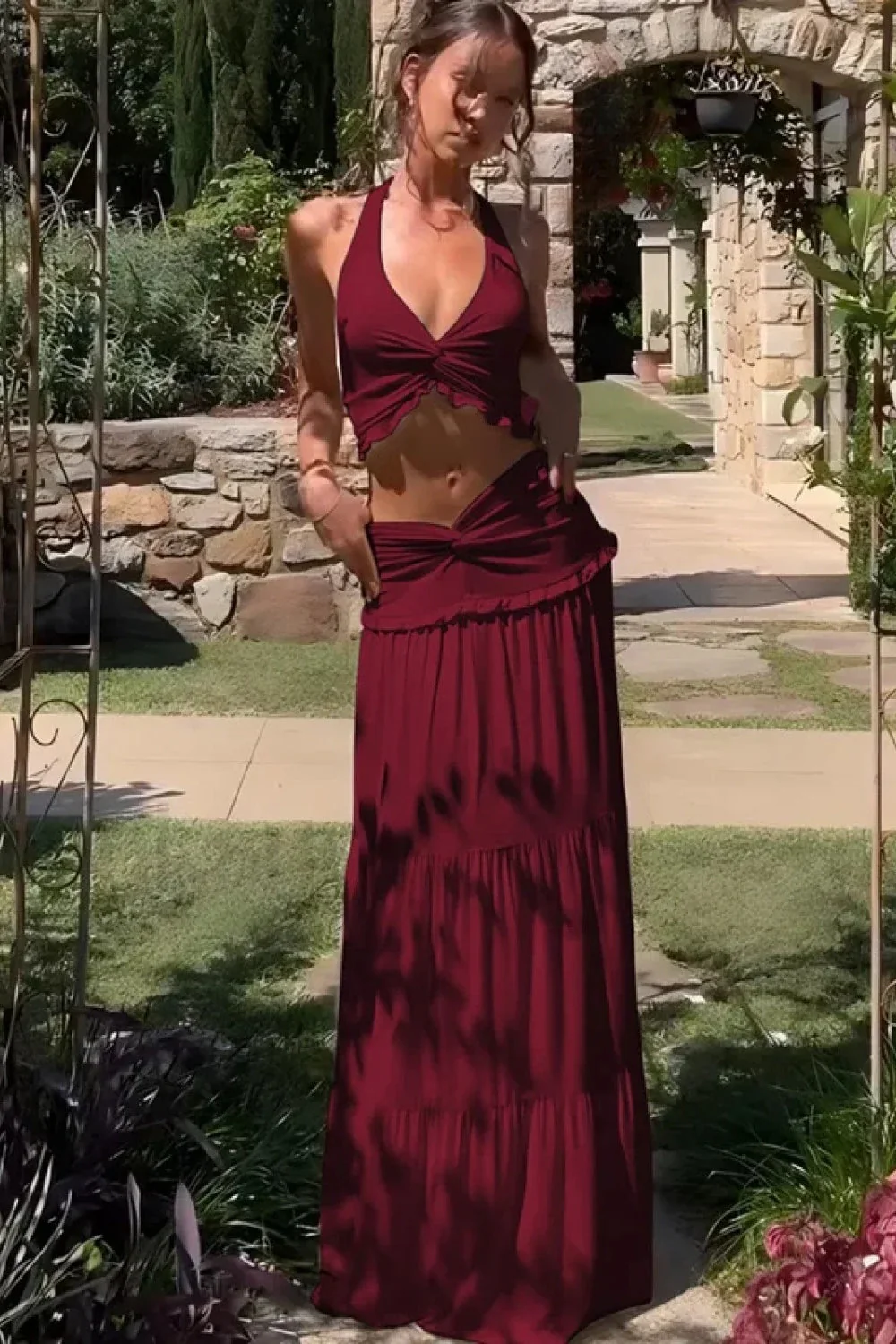 Sleeveless Halter Twist Co-ord Boho Dress - Image 18