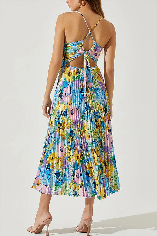 Floral Cami Pleated Print Maxi Dress - Image 10