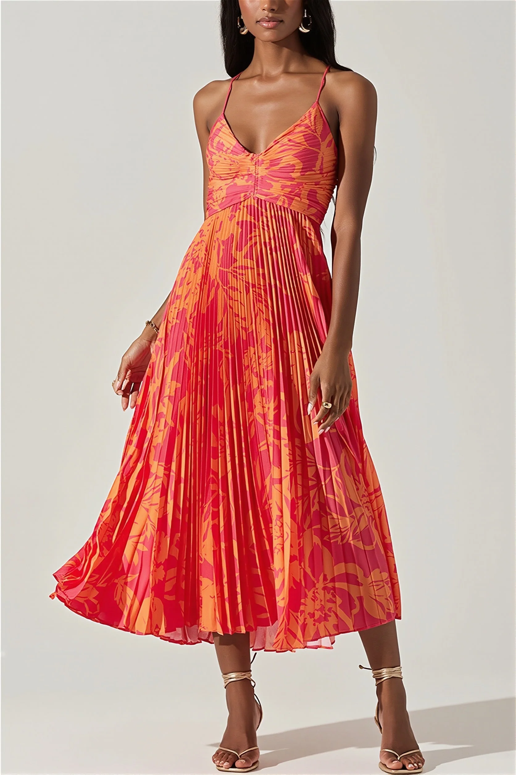 Floral Cami Pleated Print Maxi Dress - Image 2
