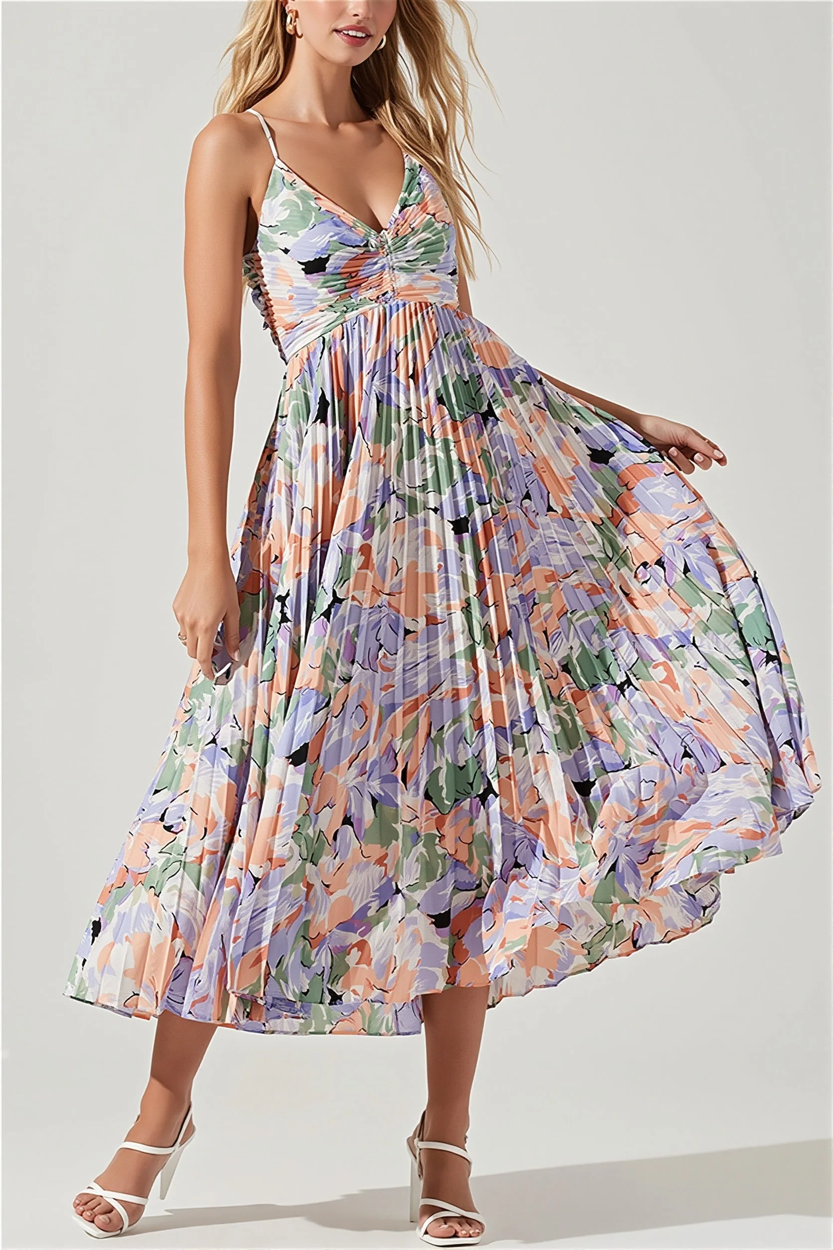 Floral Cami Pleated Print Maxi Dress - Image 4