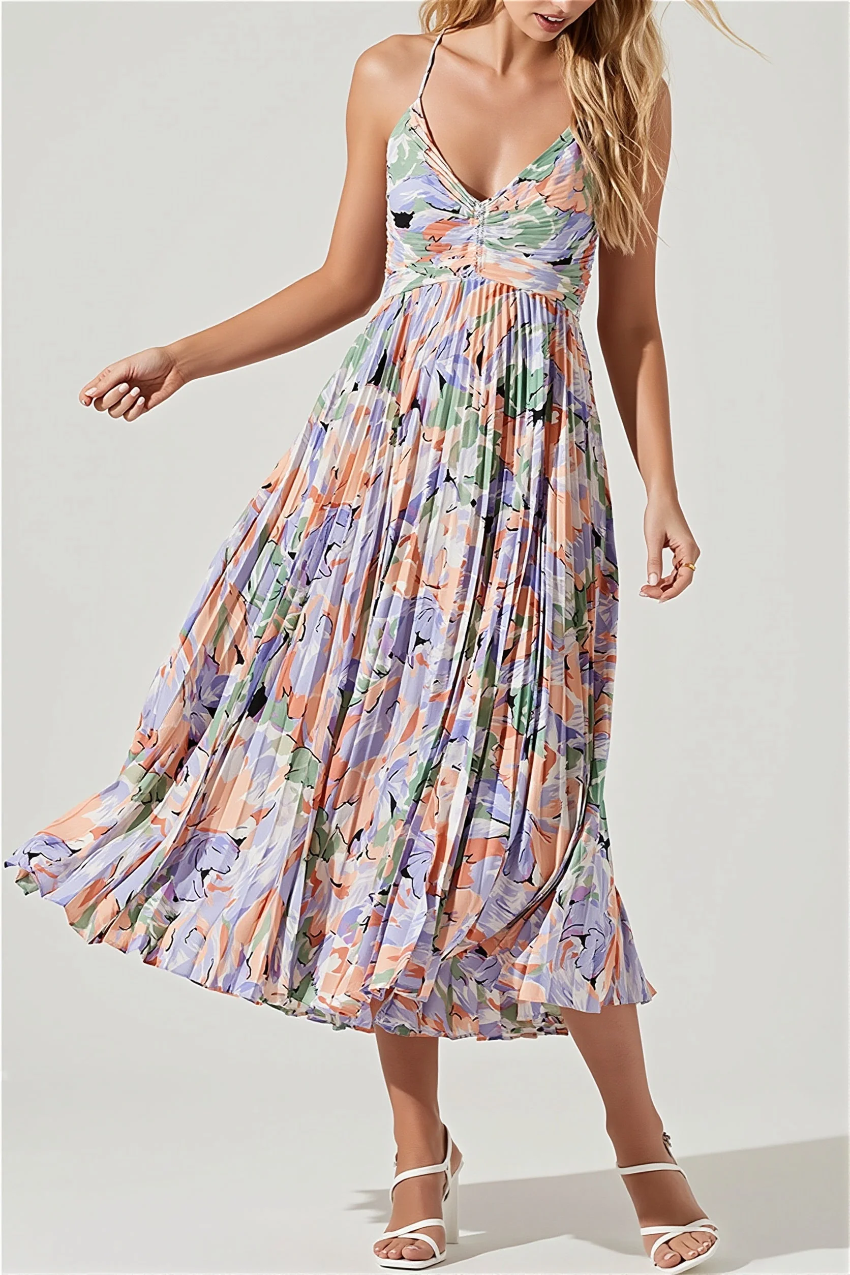 Floral Cami Pleated Print Maxi Dress - Image 5