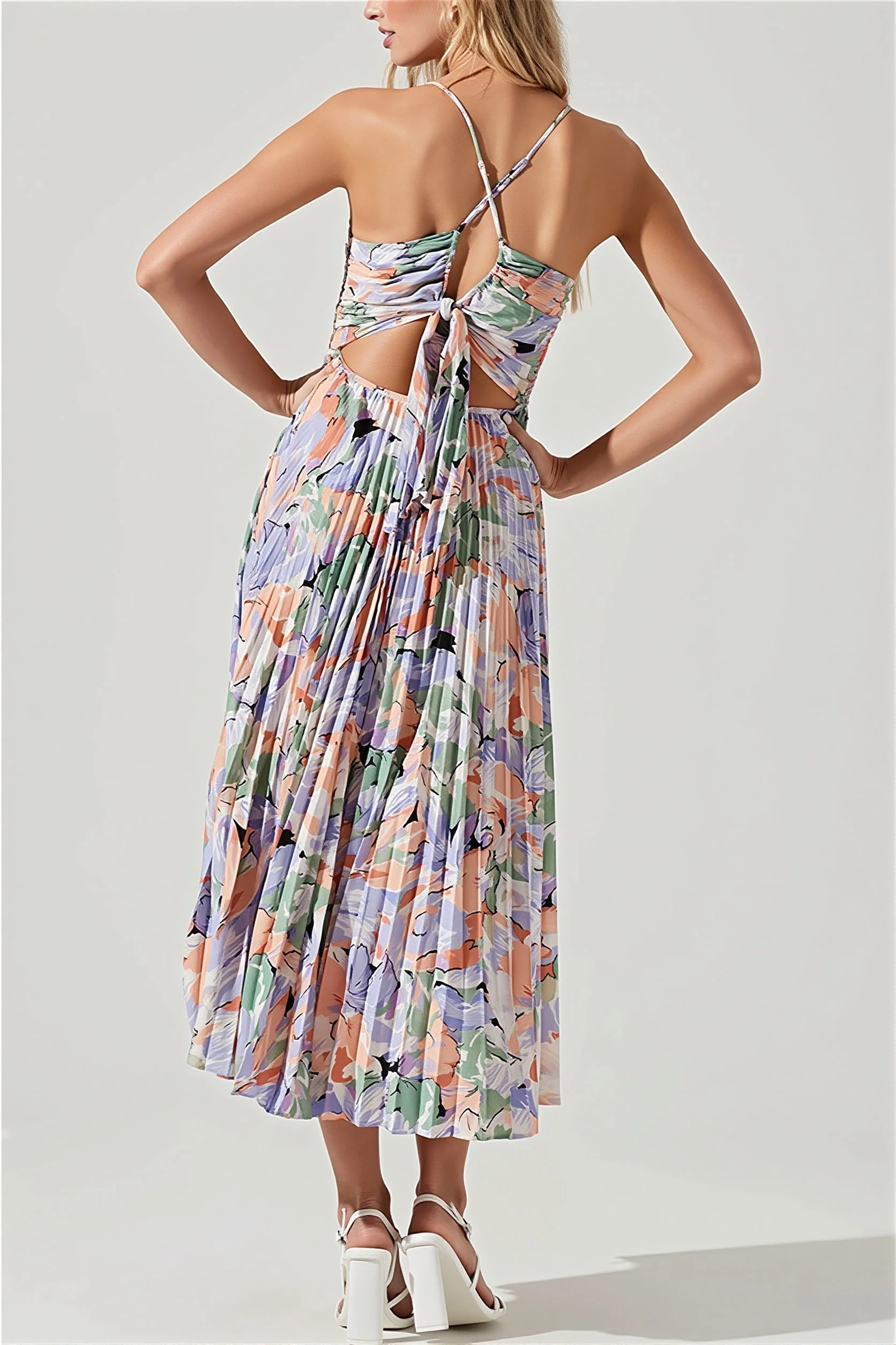 Floral Cami Pleated Print Maxi Dress - Image 6