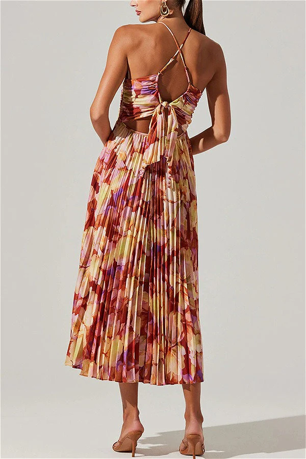Floral Cami Pleated Print Maxi Dress - Image 8