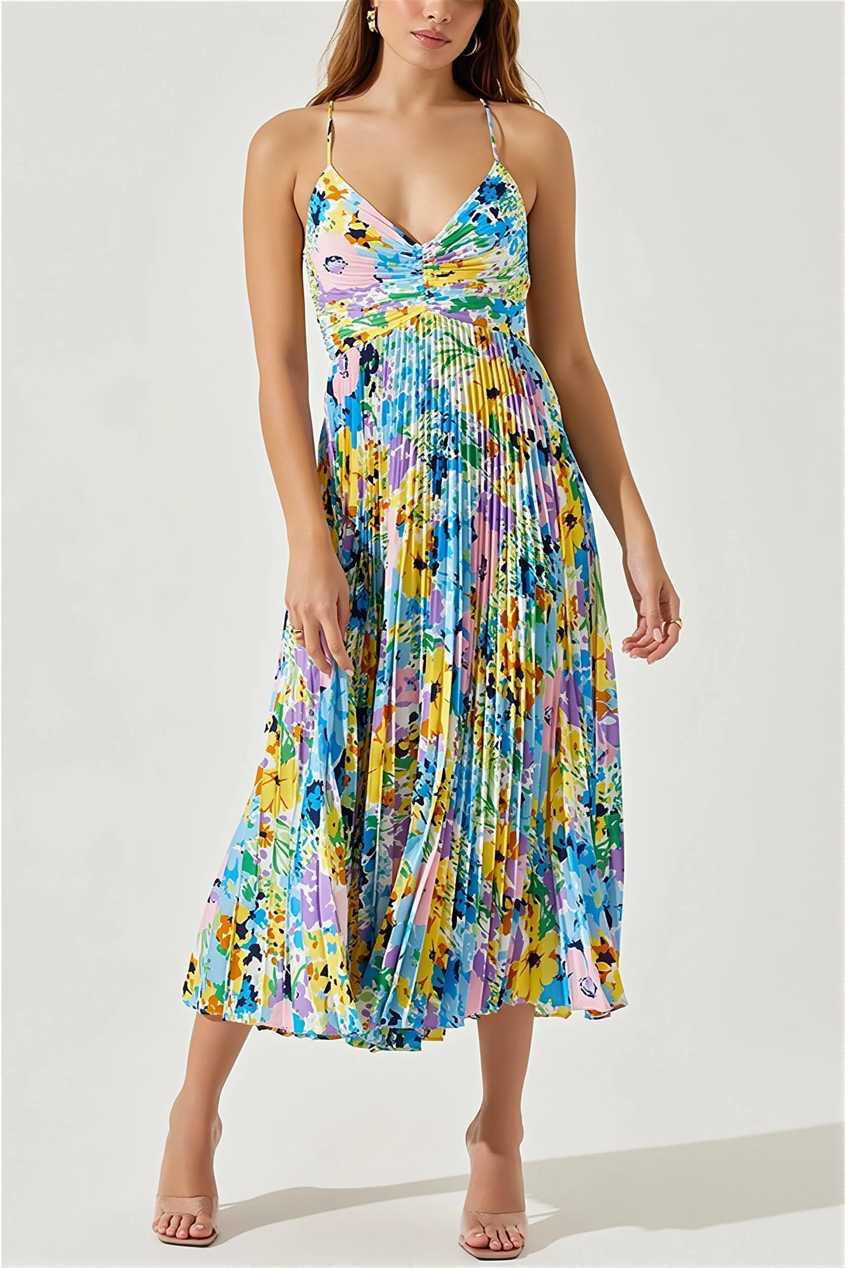 Floral Cami Pleated Print Maxi Dress - Image 9