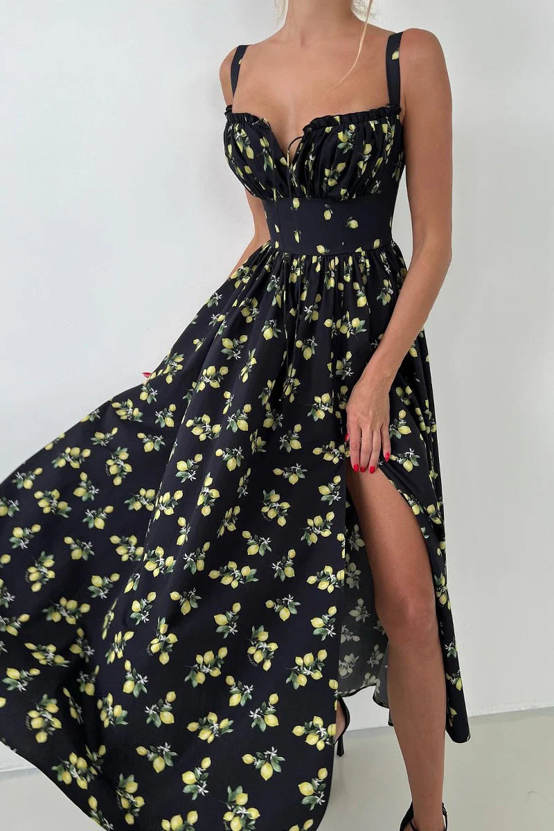 Floral Cami Tie High Waist Slit Midi Dress - Image 10