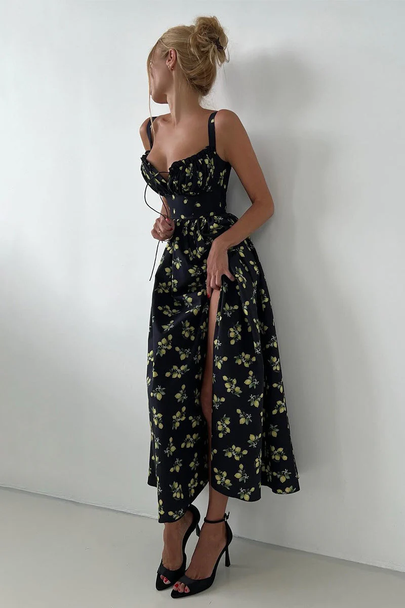 Floral Cami Tie High Waist Slit Midi Dress - Image 12