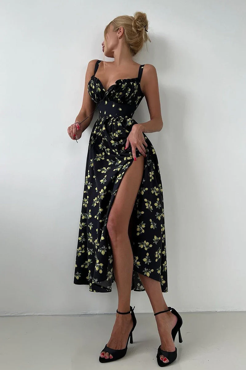 Floral Cami Tie High Waist Slit Midi Dress - Image 13