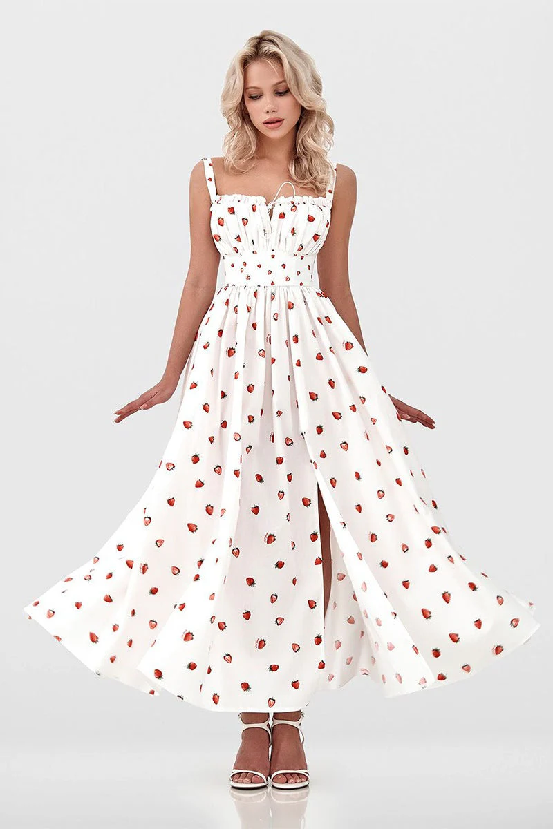 Floral Cami Tie High Waist Slit Midi Dress - Image 14