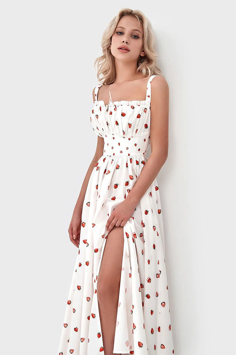 Floral Cami Tie High Waist Slit Midi Dress - Image 15