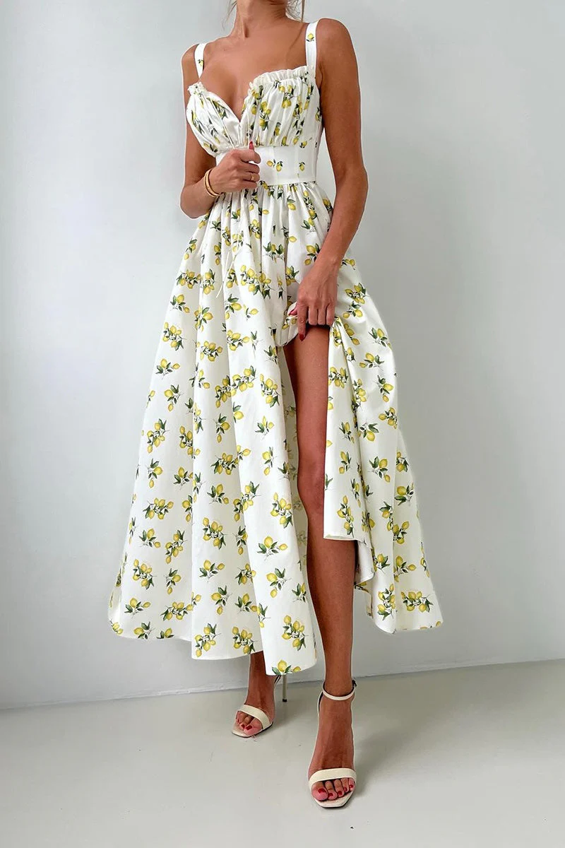 Floral Cami Tie High Waist Slit Midi Dress - Image 3