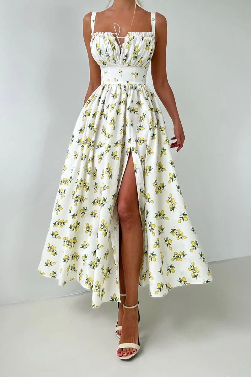 Floral Cami Tie High Waist Slit Midi Dress - Image 4
