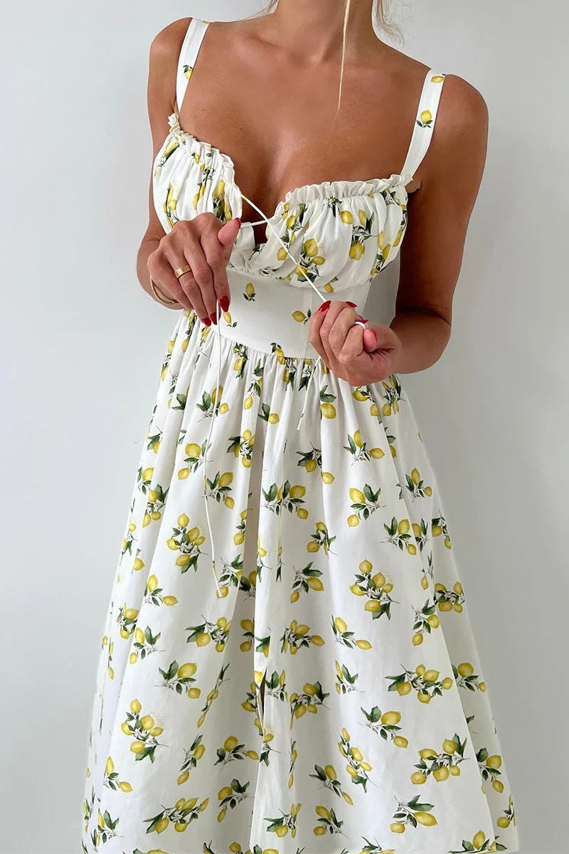 Floral Cami Tie High Waist Slit Midi Dress - Image 5