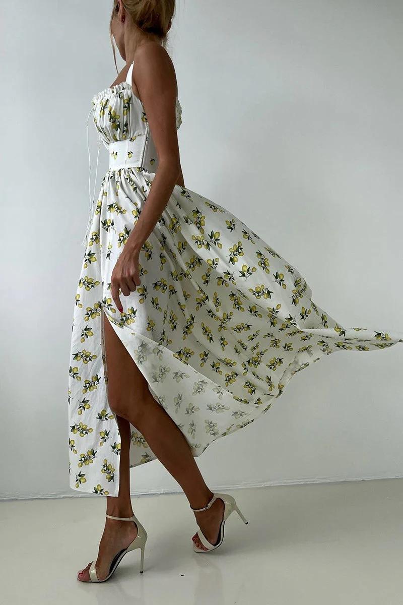 Floral Cami Tie High Waist Slit Midi Dress - Image 6