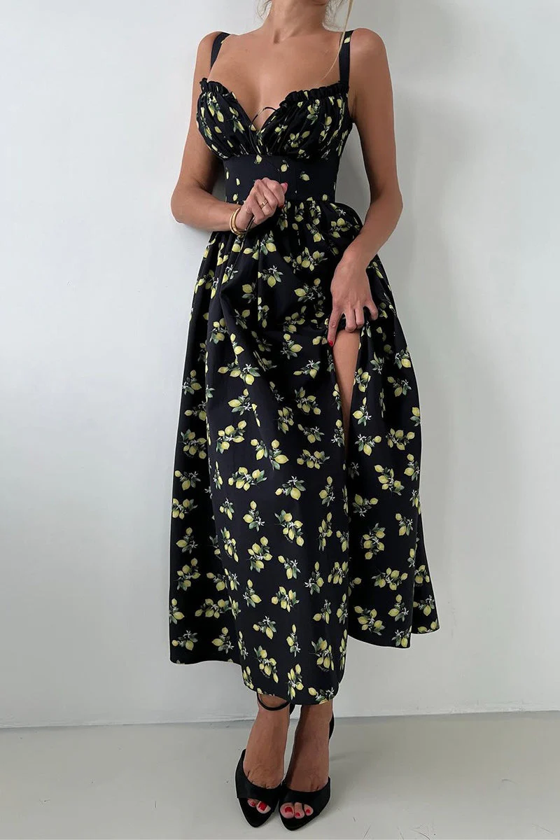 Floral Cami Tie High Waist Slit Midi Dress - Image 9