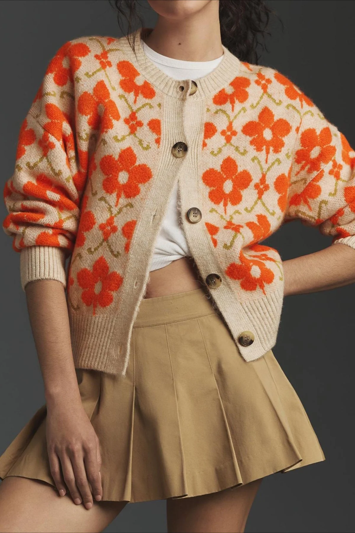 Floral Jacquard Elegant Long Sleeve Knit Cardigan - Image 2