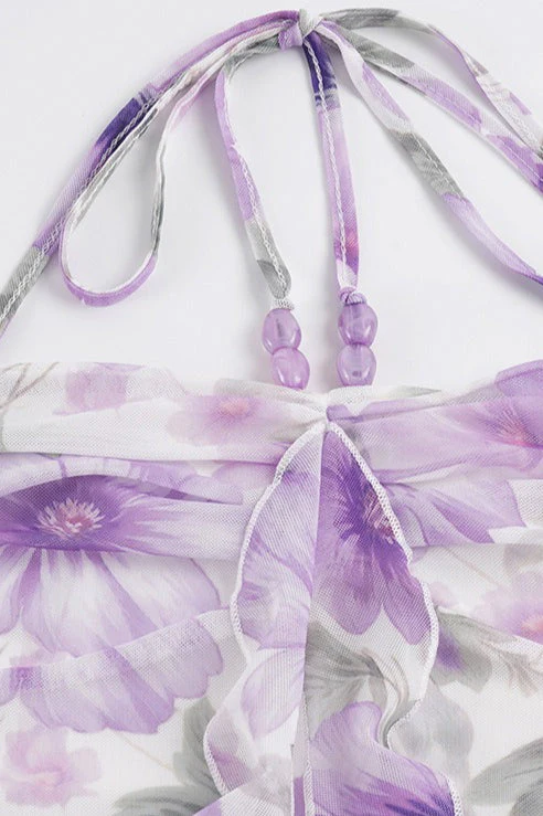 Floral Print Beaded Romantic Halter Top - Image 7