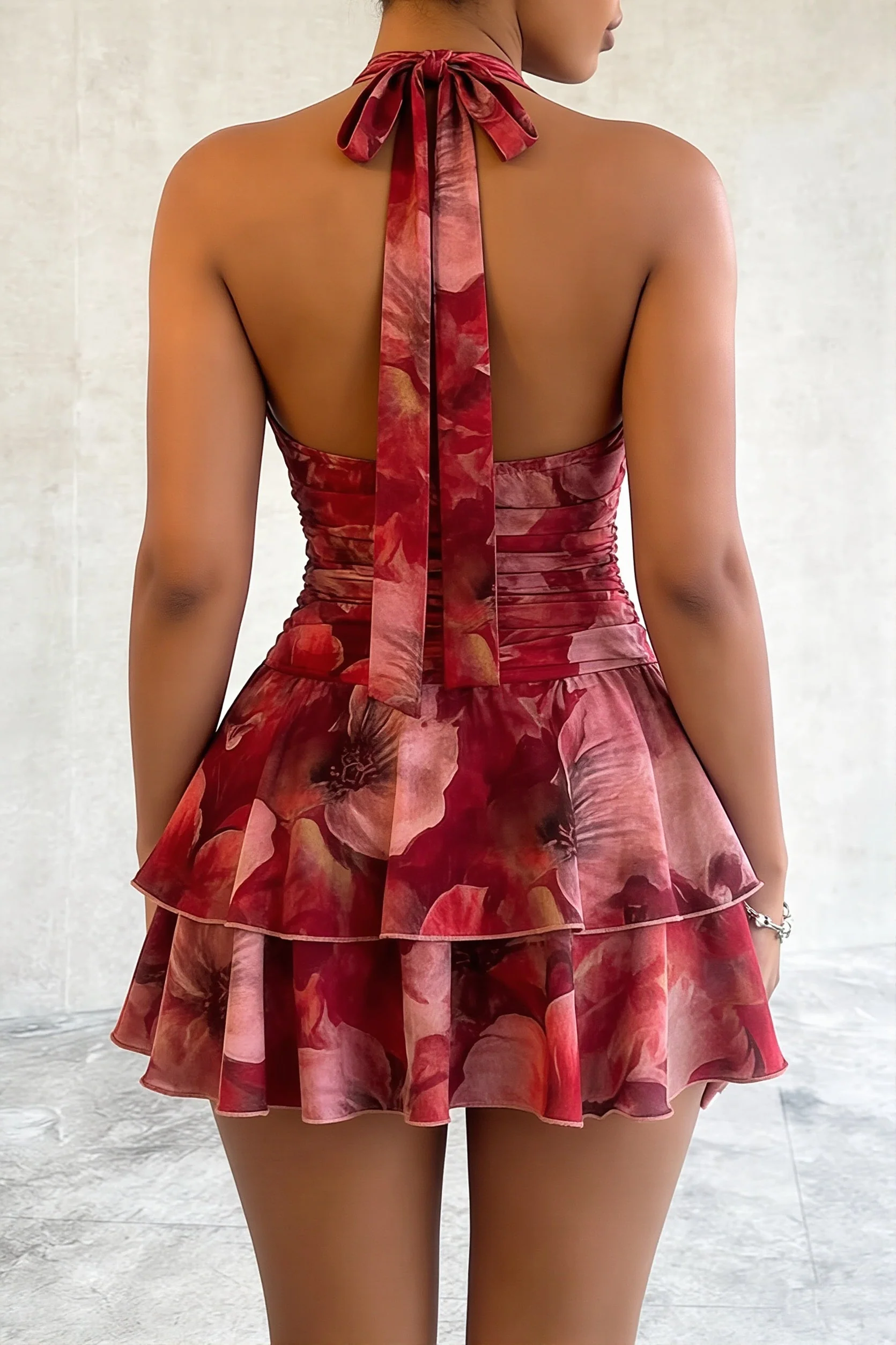 Floral Print Halter Tie Sexy Mini Dress - Image 3