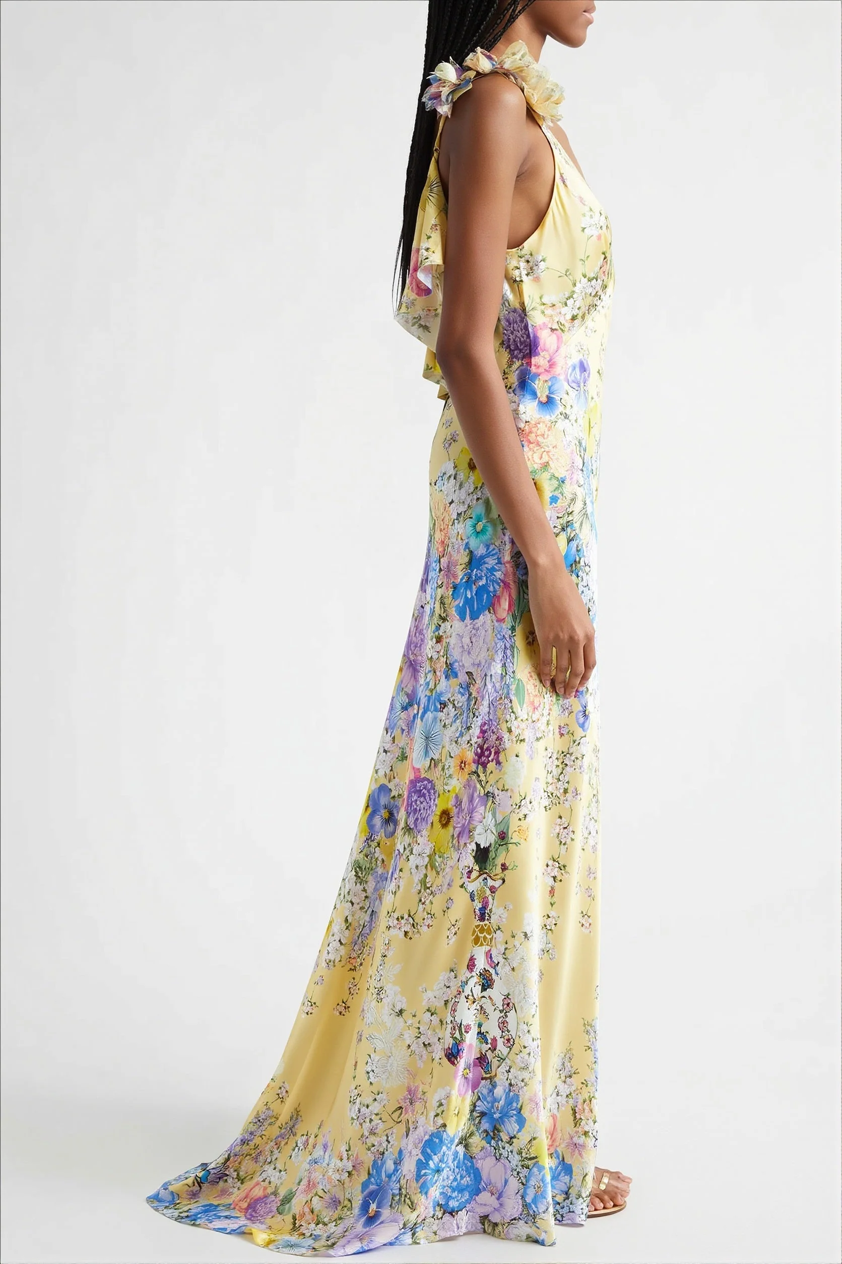 Floral Ruffle Strap Backless Maxi Dress - Image 6