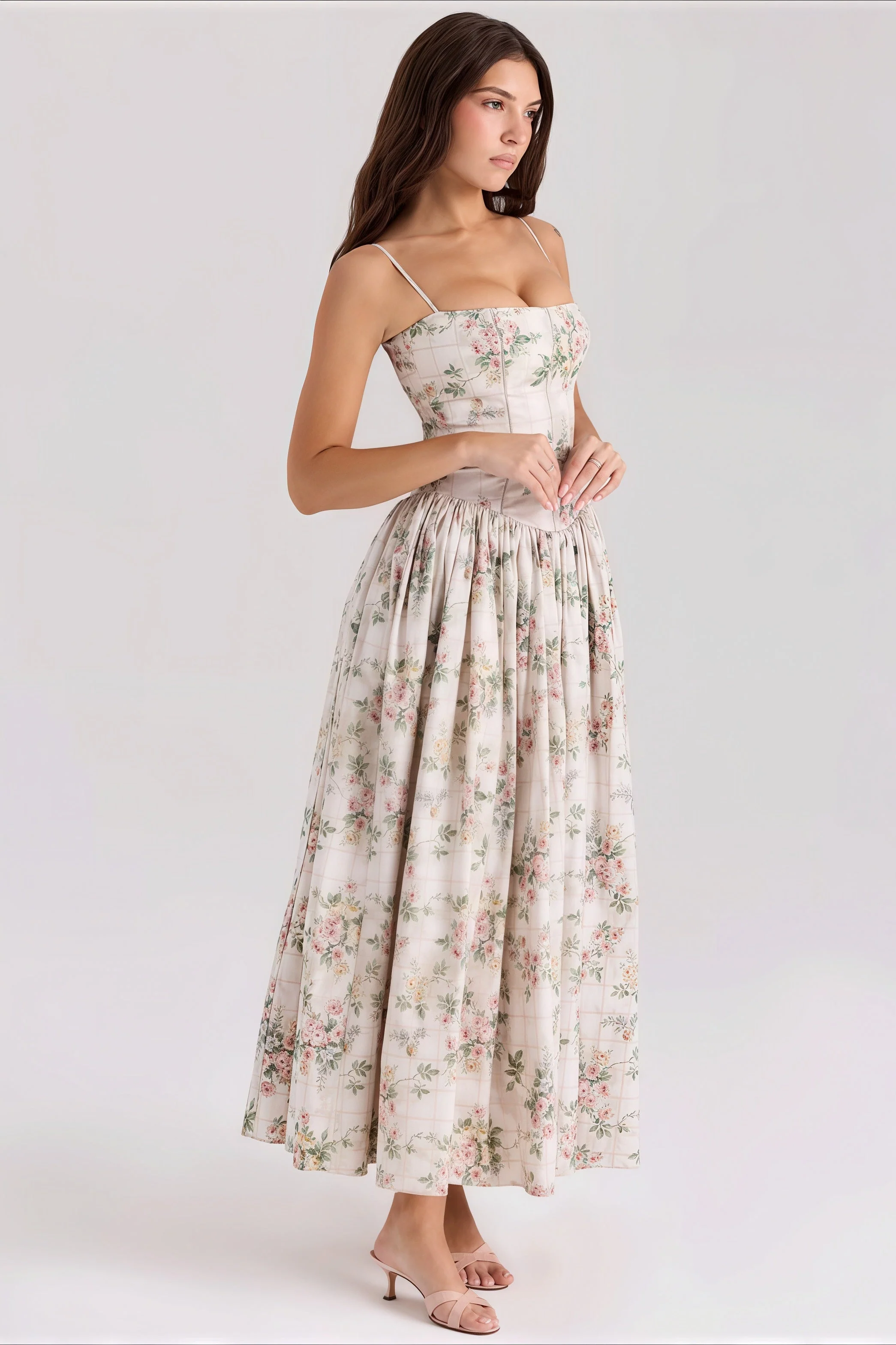 Floral Waist Tie Tube Cami Vacation Maxi Dress - Image 2