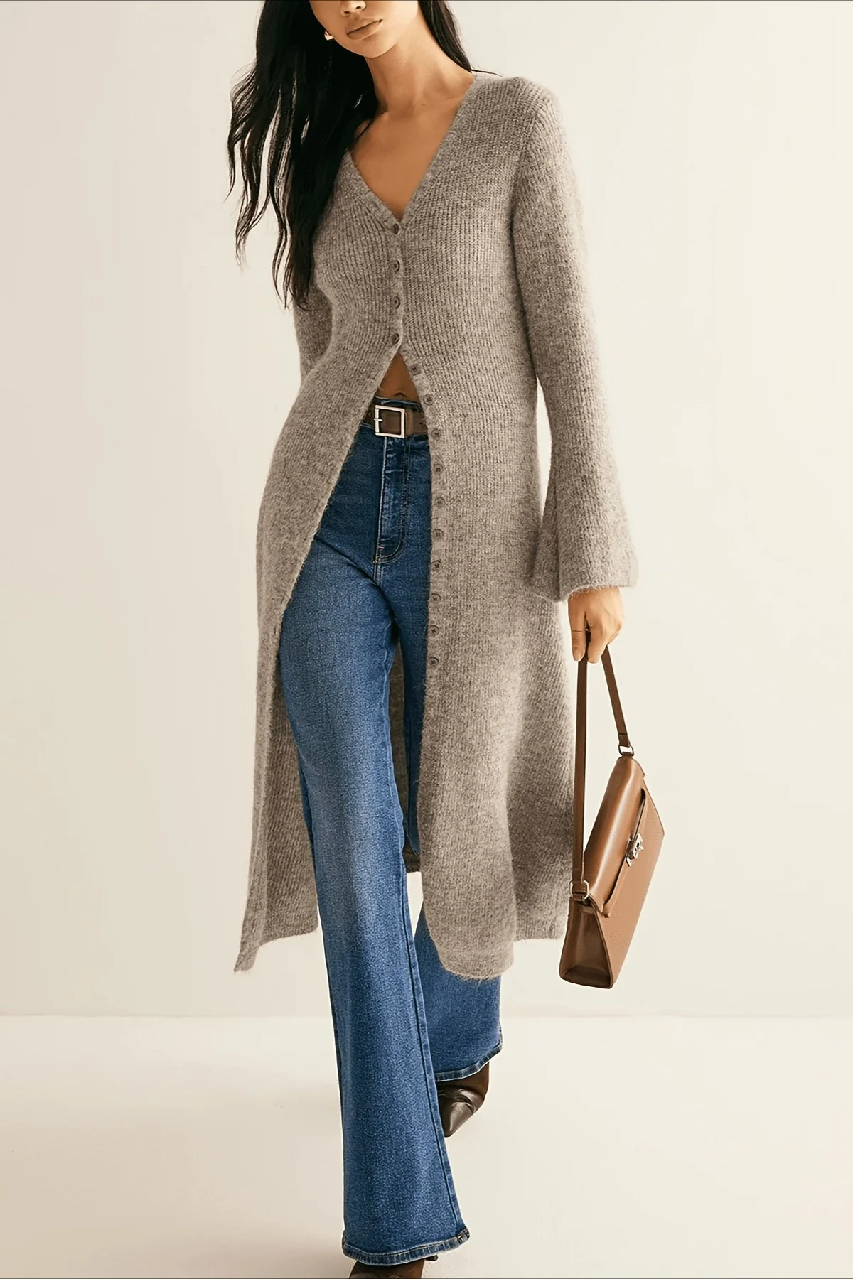 French Retro Elegant Long-Sleeve Mid-Length Knit Cardigan