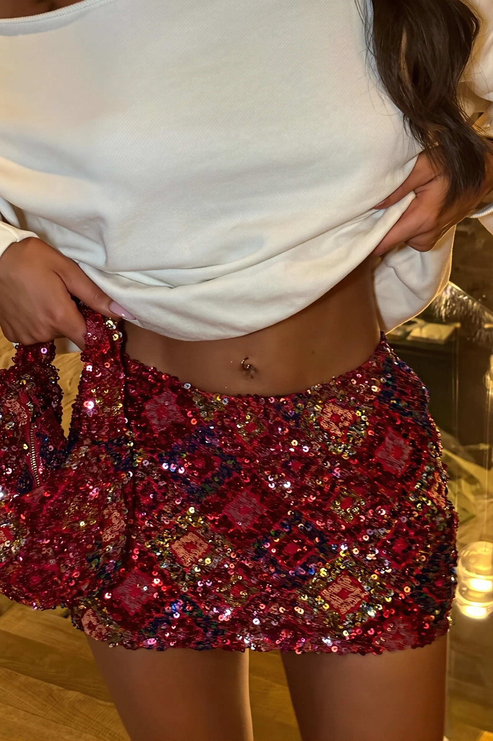 Geometric Splice Sequin Mini Skirt - Image 5