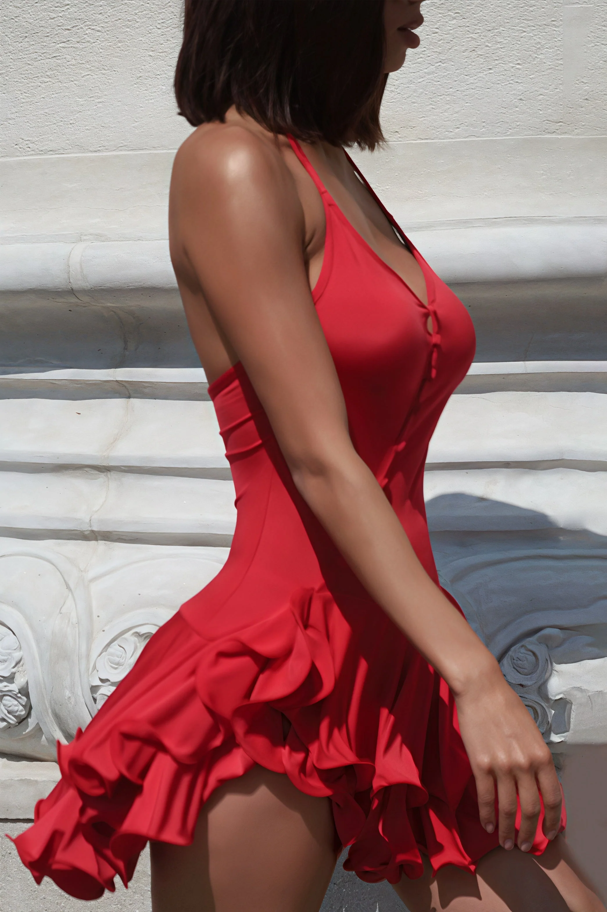 Halter Ruffled Button Slim Mini Dress - Image 6