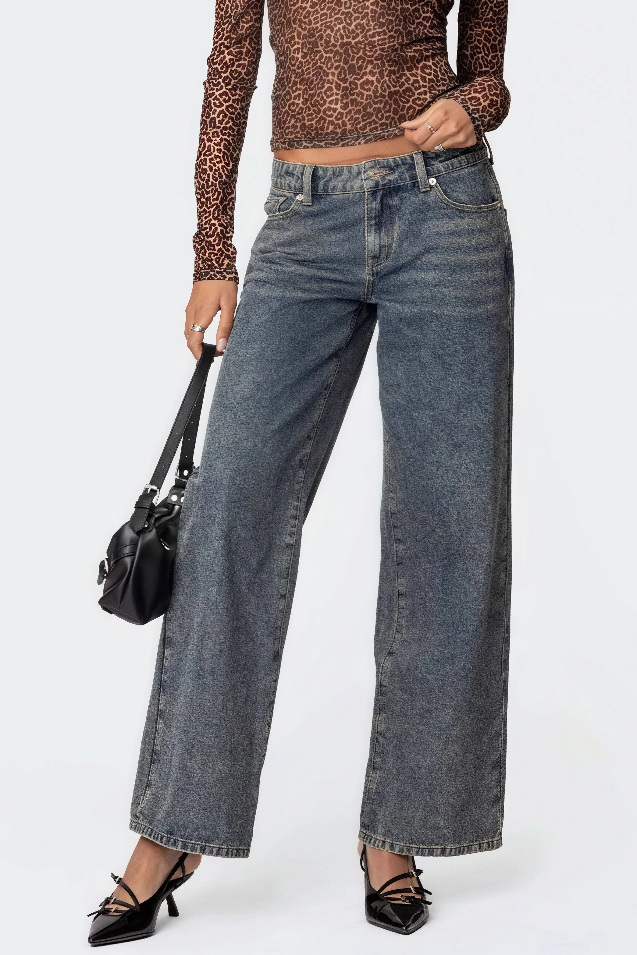 Heart Leopard Low Waist Straight Jeans - Image 2