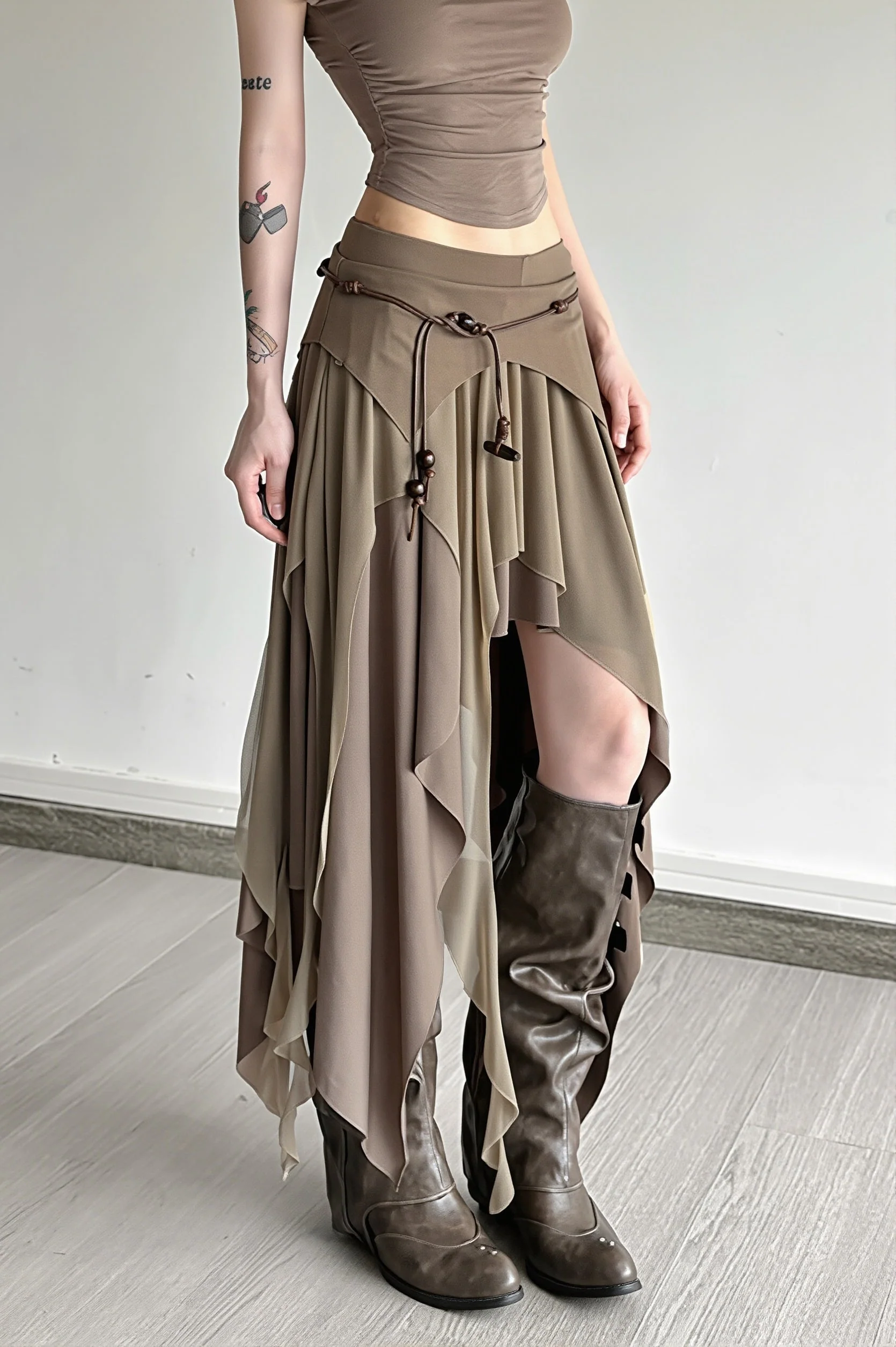 High Waist Irregular Layered Split Skirt - Image 3